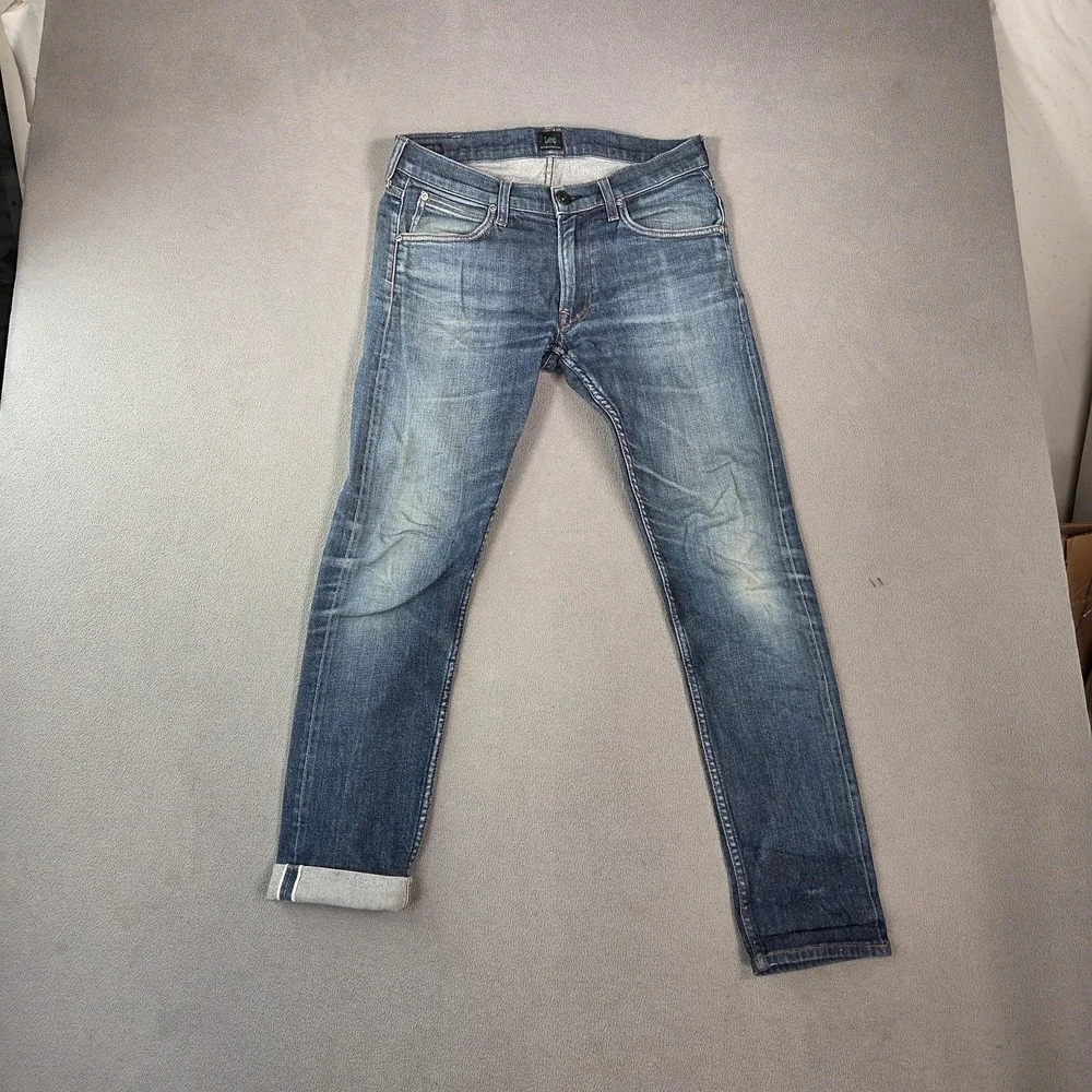Lee Luke Jeans Mens Blue Denim Slim Tapered Candiani Stretch Mid Rise Fits 28x30